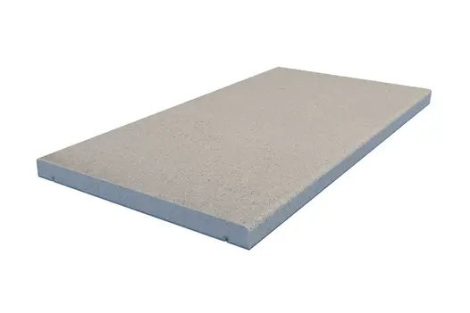 Angled view of Dove Grey Smooth Sandstone Coping Stone, showcasing its soft grey tone and slim pencil-round edge.