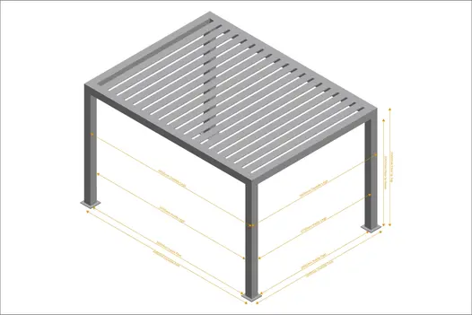 Detailed floor plan for a 4x3 Deluxe Pergola, illustrating dimensions, post placement, and structural layout.