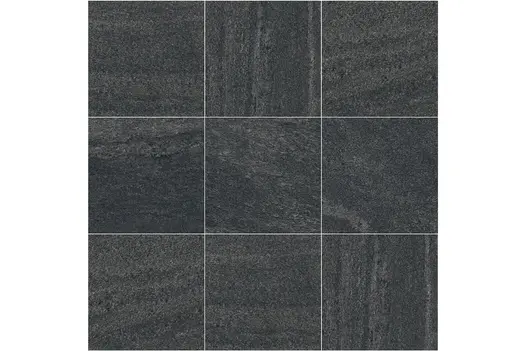 A detailed view of multiple Allora Nero porcelain tiles displaying natural pattern variations and textured surface.
