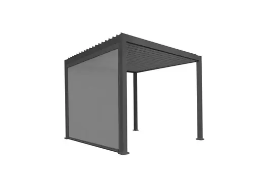 Rendered image of Weatherproof Proteus Grey Aluminium Pergola With Sides on whit background.
