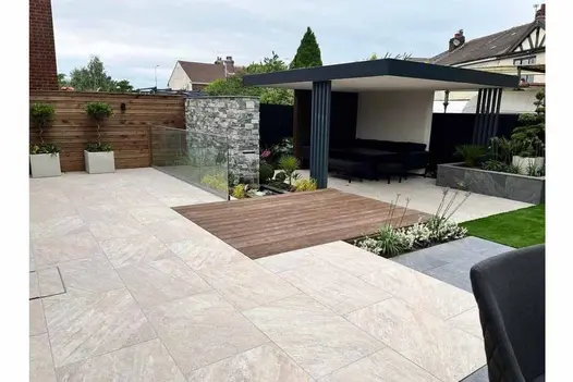 Gaja Beige porcelain paving in 900x600, offering a subtle blend of beige shades and a natural stone texture.