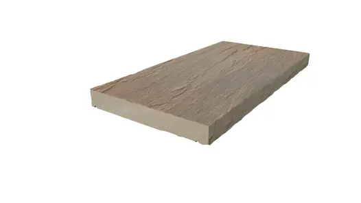 Single Autumn Brown Indian Sandstone Rock-Faced straight coping stone, with drip-line edge profile applied to the long sides.