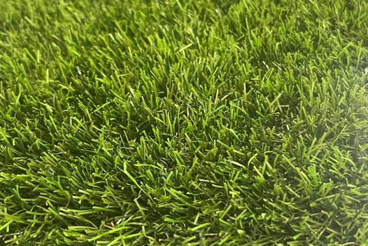 A macro shot of artificial grass with light reflections, highlighting the individual blades.