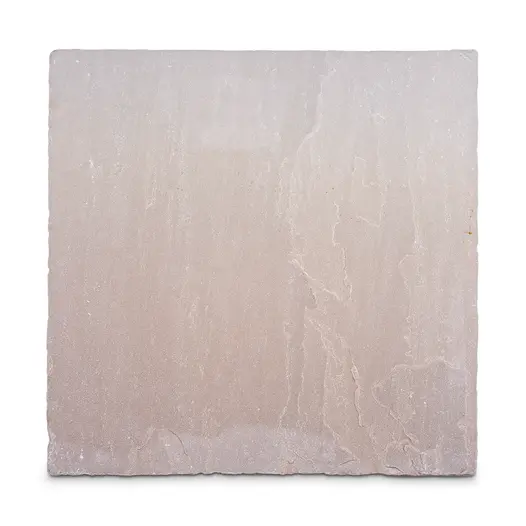 Single Raj Green tumbled sandstone slab, seen from above on white background, showing riven surface texture.